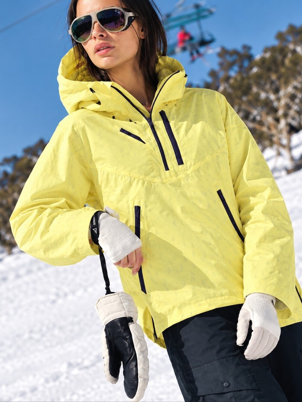 $298 Free People Movement Peek to Peek Pop Yellow Hooded Women's Ski Jacket New